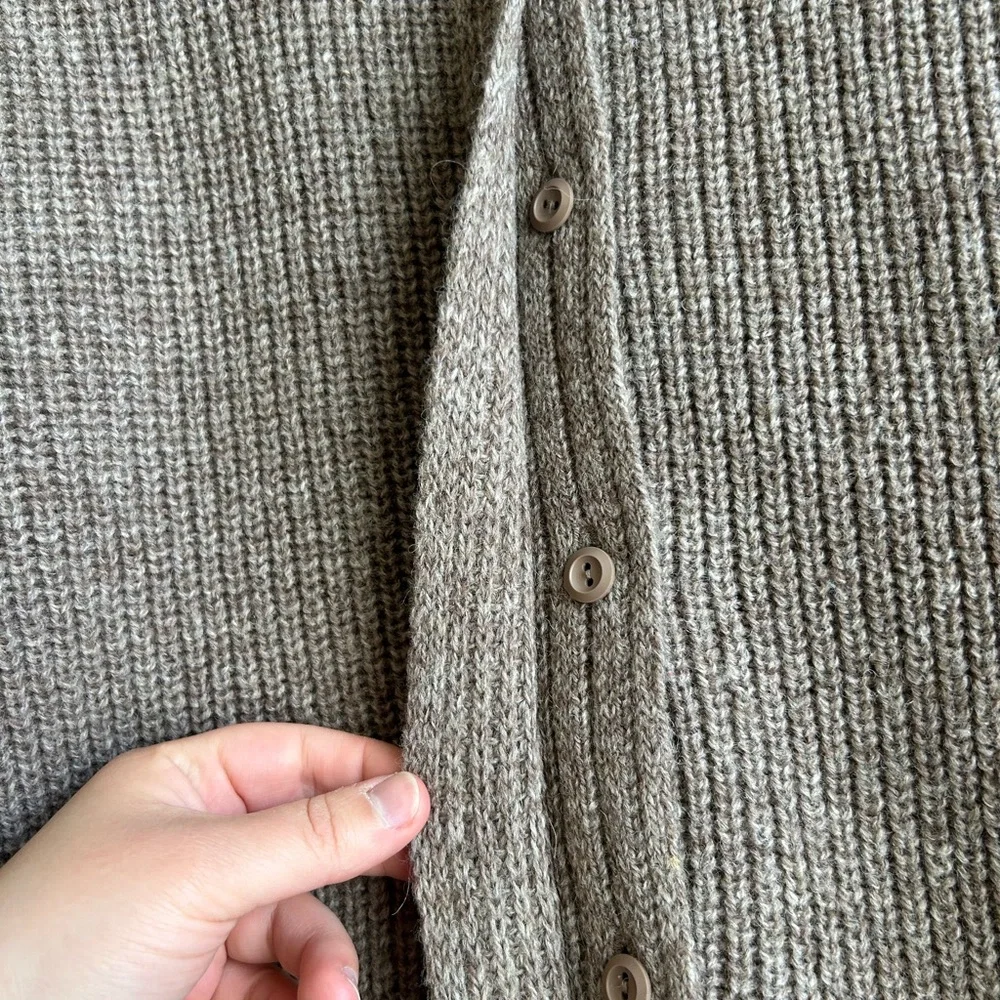 Shetland Edinburgh Wool Mill Button Up‎ Long Sleeve Sweater Tan Brown